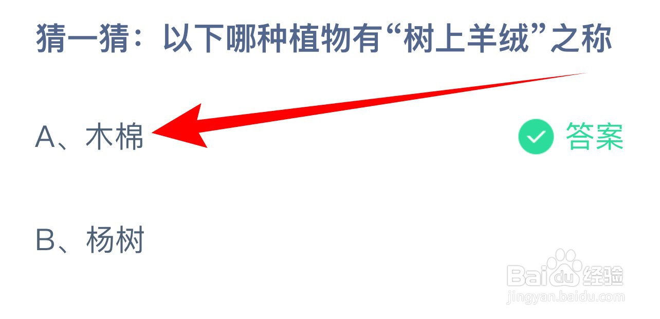 蚂蚁庄园:以下哪种植物有“树上羊绒”之称