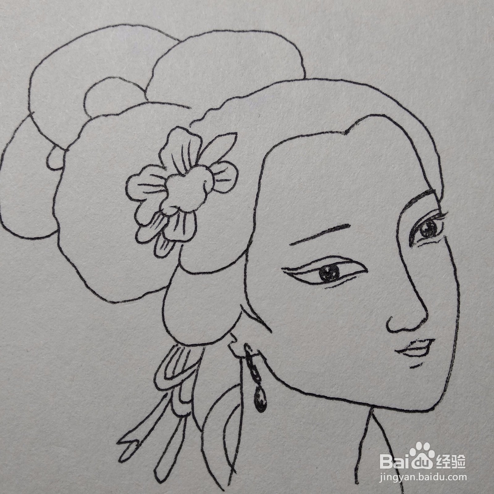 中国画白描技法中如何绘制人物的头发特写和发丝