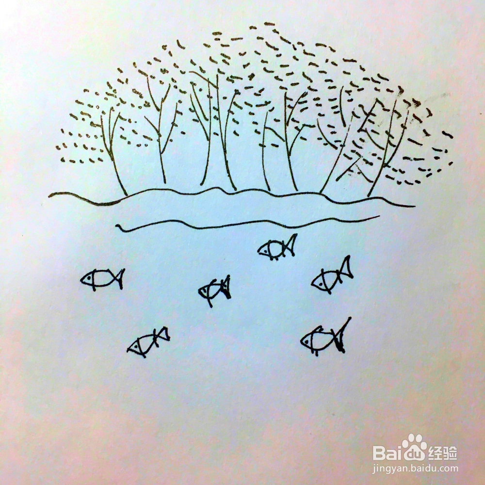 鱼塘和大海的简笔画分别怎么表示
