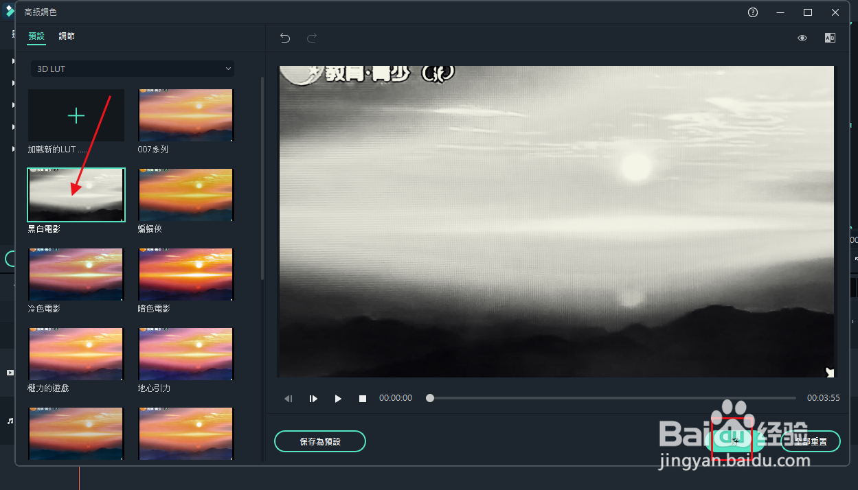 Filmora11使用预设为视频添加 3D LUT