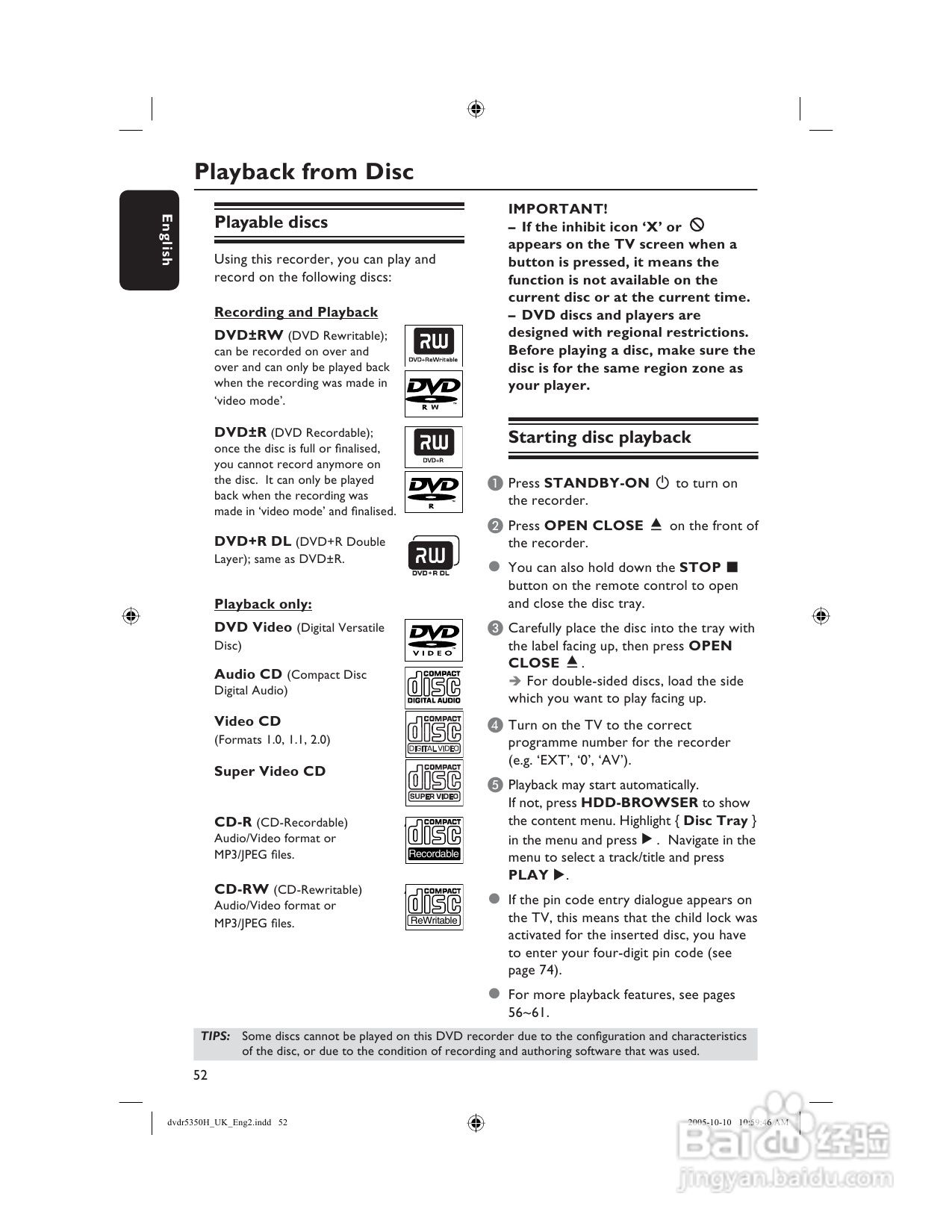 PHILIPS DVDR5350H DVD播放机说明书:[3]