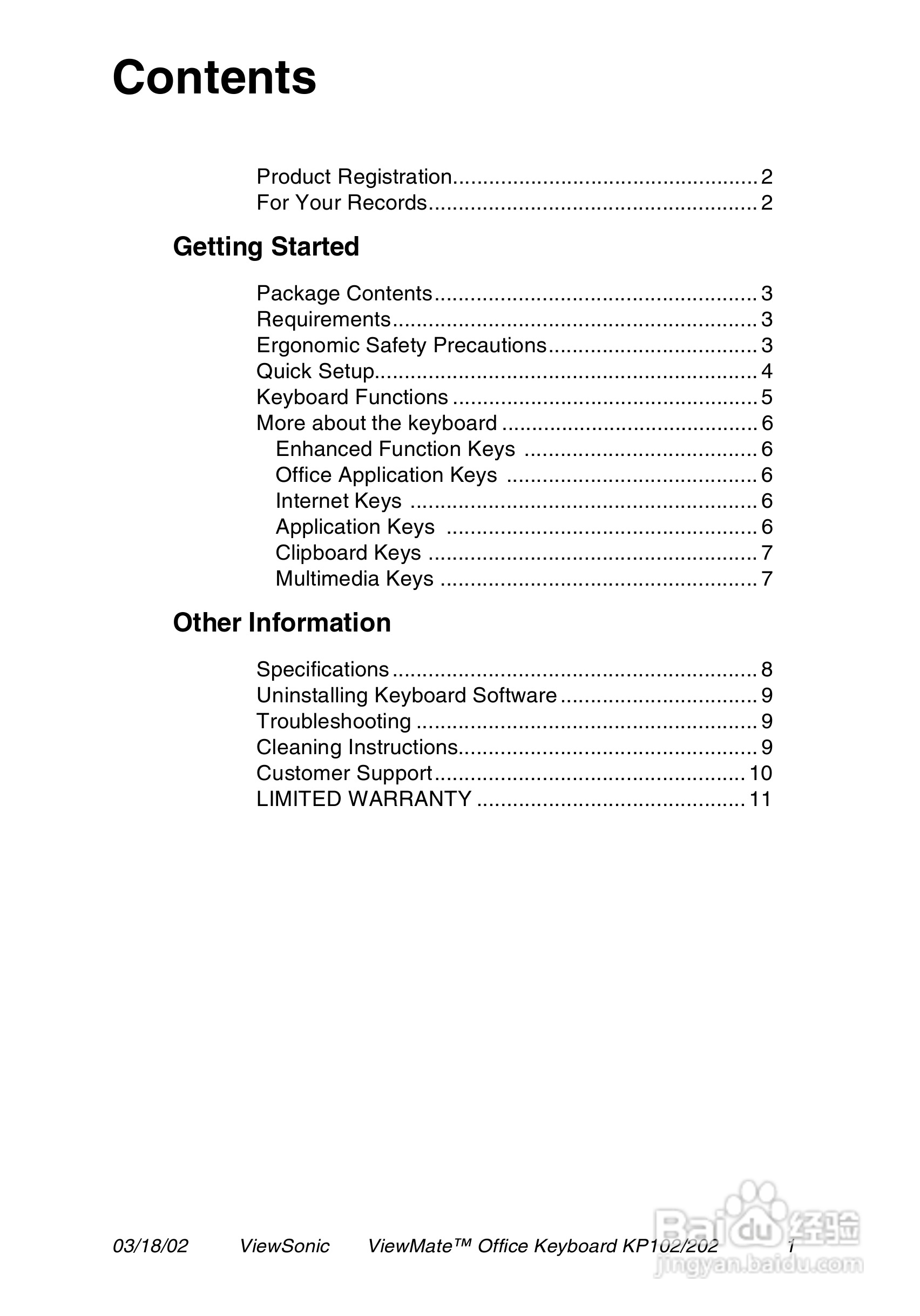 优派KP102202键盘英文版说明书