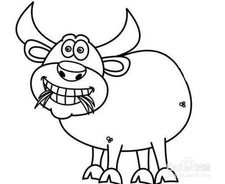开心吃草的牛牛的简笔画