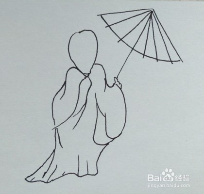 线描画:教你怎么画打阳伞的女孩