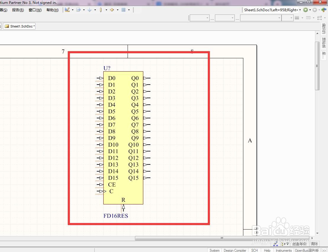 如何在AD中放同步复位使能分立16位D型触发器？