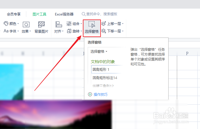 如何通过excel选择窗口对文档中的对象重命名？