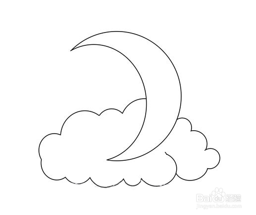 添加云的层次,现在整个月亮和云的线条都画完了