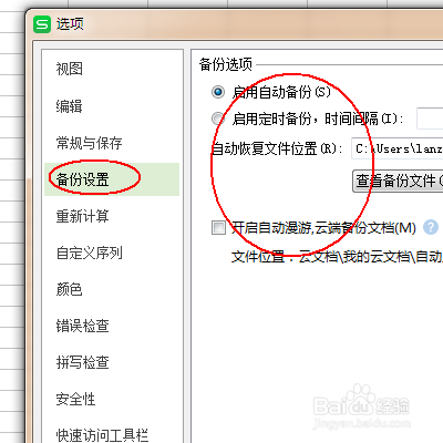 wps表格:启动定时备份功能。