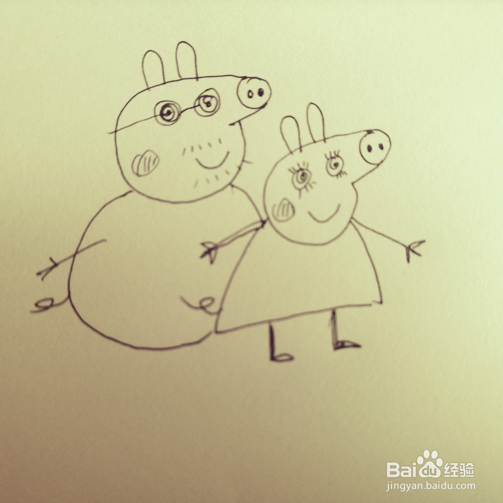 如何来画恩爱的佩奇爸爸和佩奇妈妈简笔画