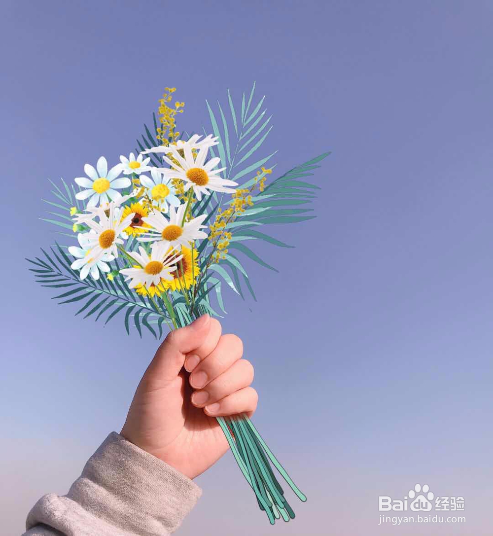 如何用美图秀秀P手握花