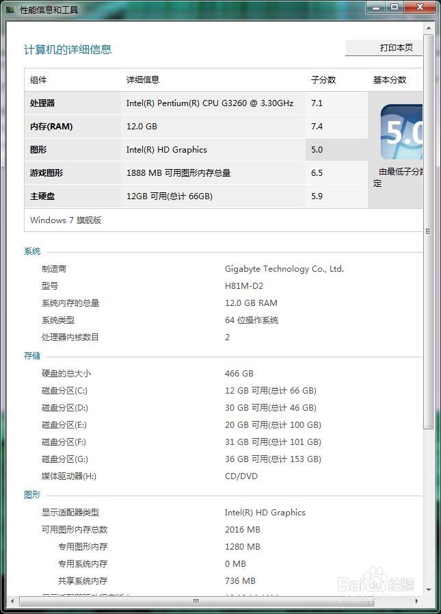 Win7如何为计算机系统组件评分