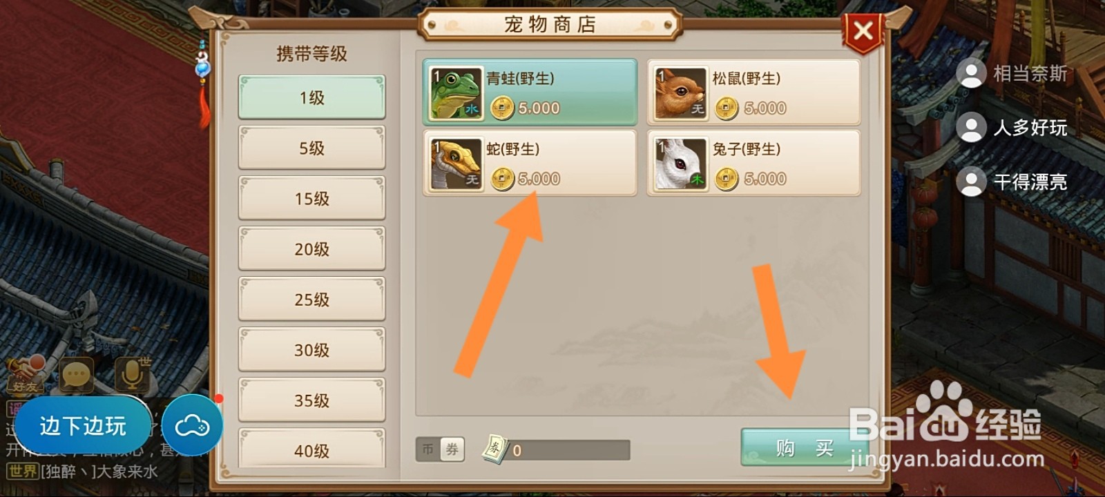 问道手游怎么买宠物角色