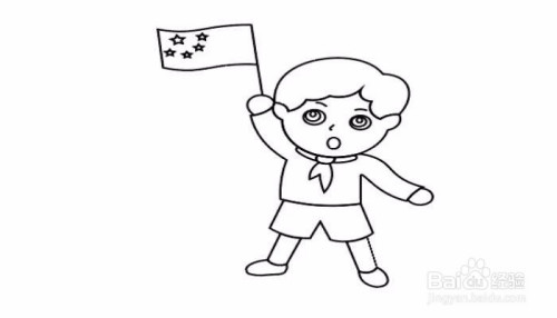 接下来画小男手上举着的国旗.