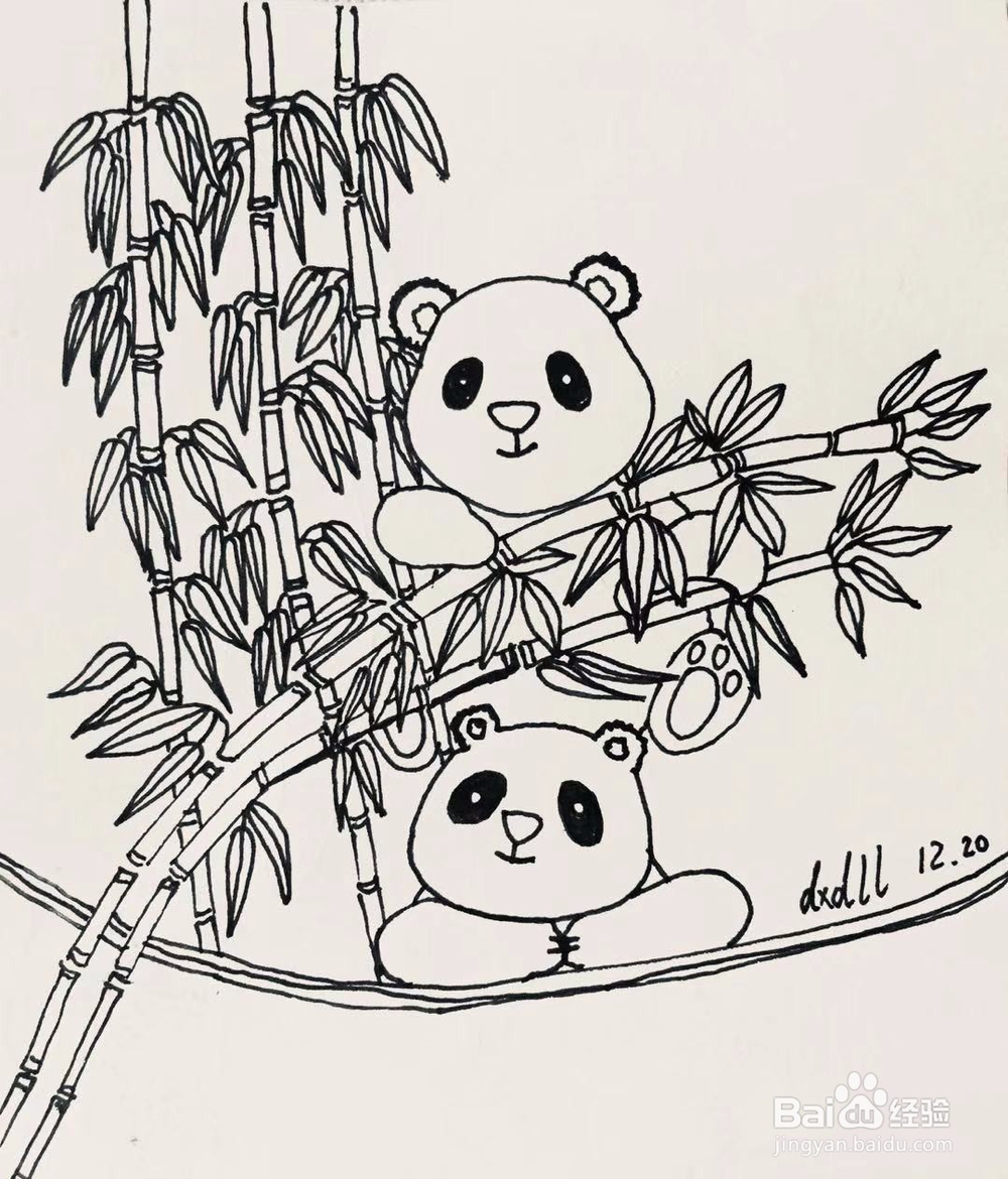 茉莉手绘之吃竹子的大熊猫