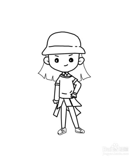 酷酷的女孩的简笔画