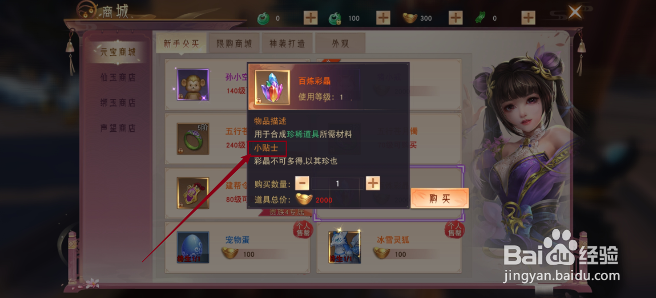 阴阳双剑如何查看百炼彩晶的【小贴士】