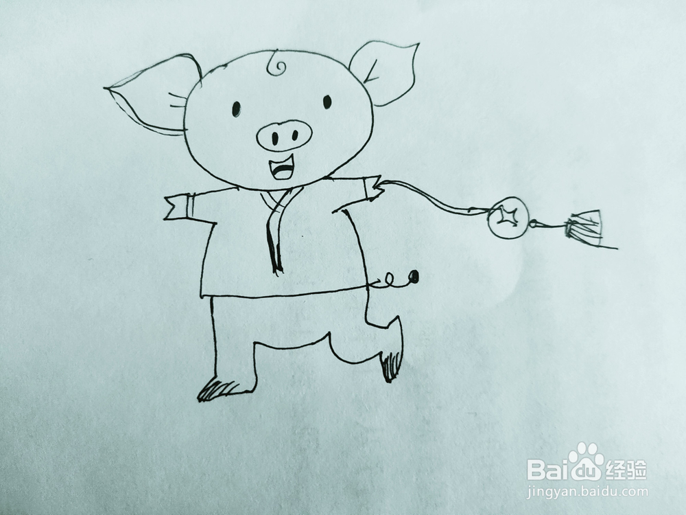 手拿中国结的可爱小猪简笔画怎么画呢？