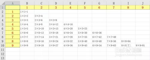 如何使用excel表格制作九九乘法表口诀？