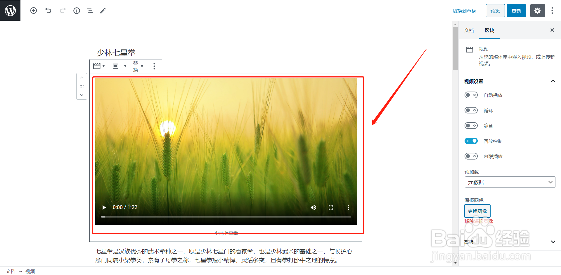 WordPress5.5版本如何给文章的视频添加封面