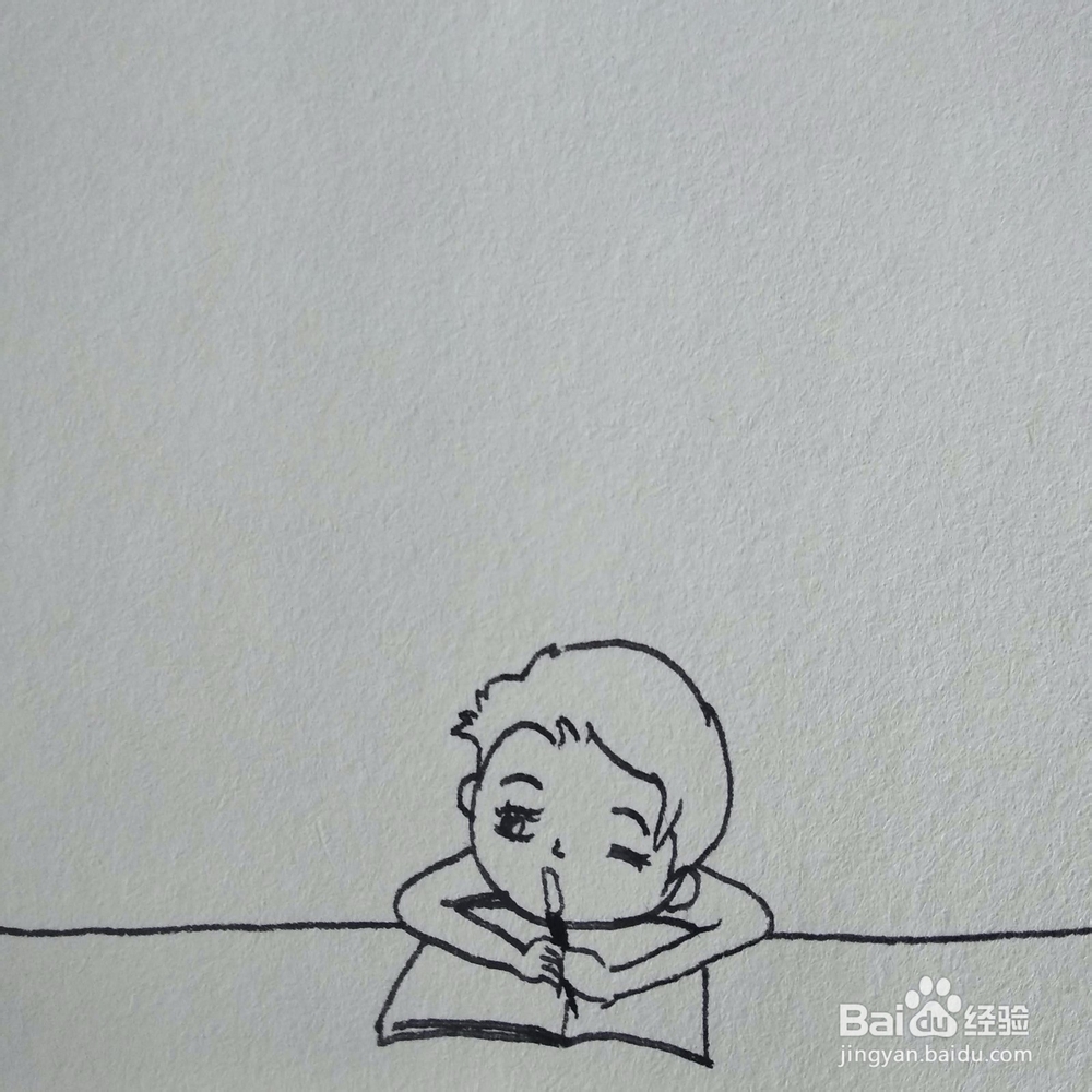 如何画一个在写作业时胡思乱想的男孩创意画？