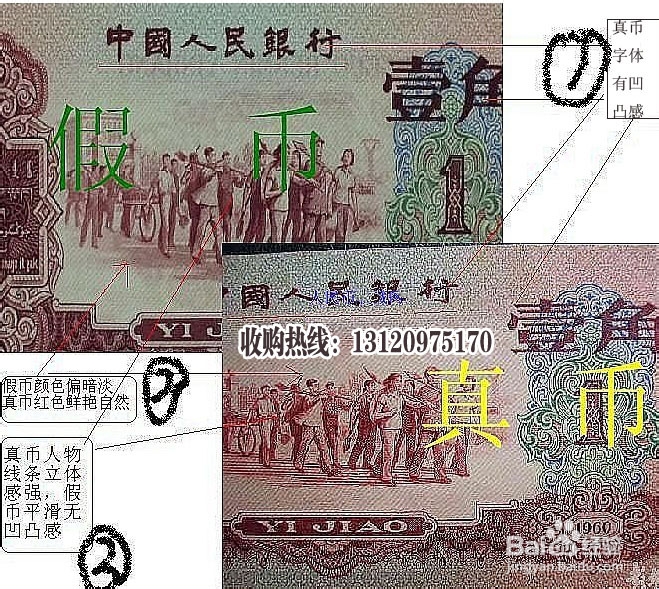 教你把握第三套人民币枣红一角辨别真假的要点