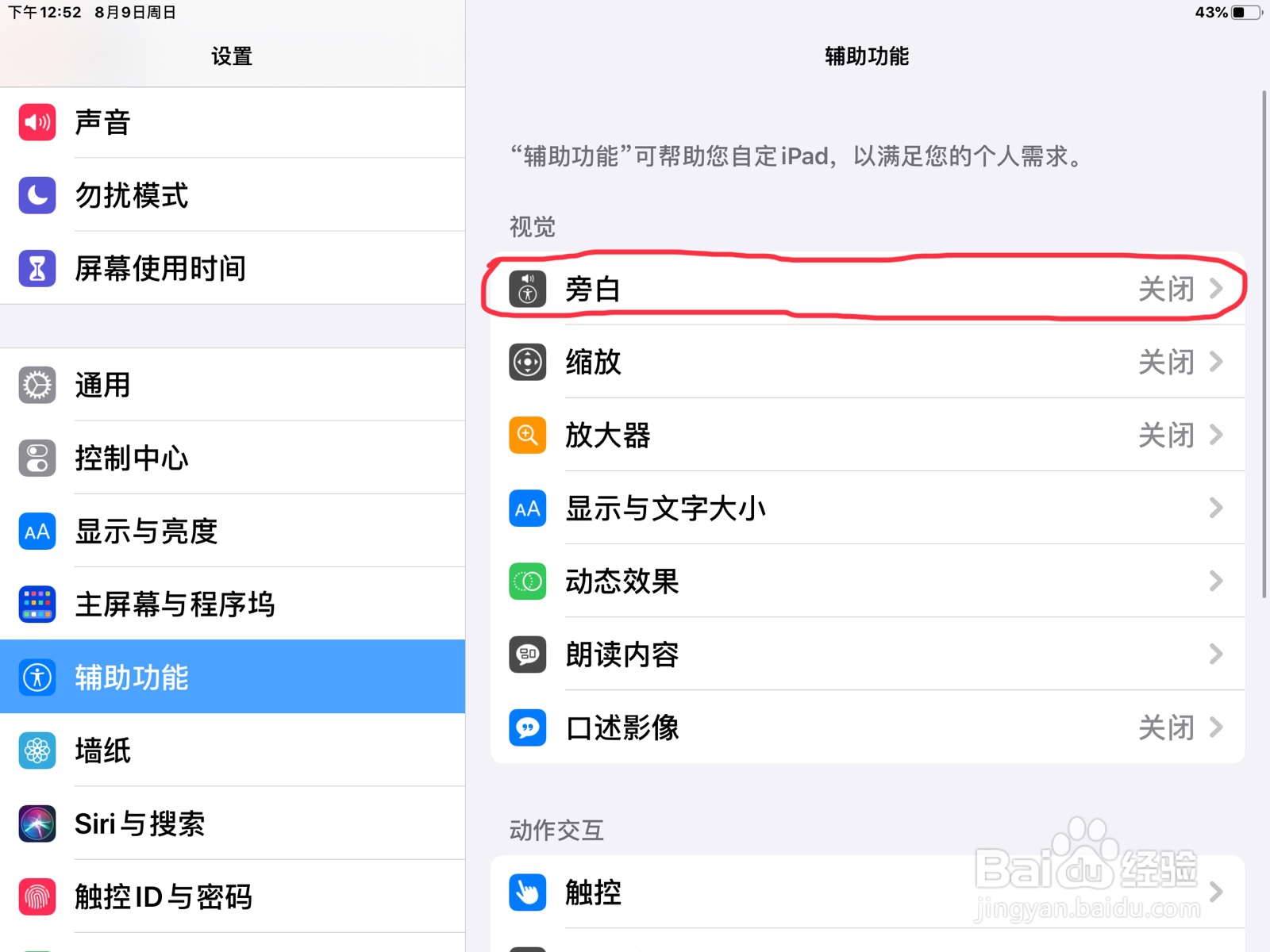 iPad怎么在旁白设置已进入目标区域的预览