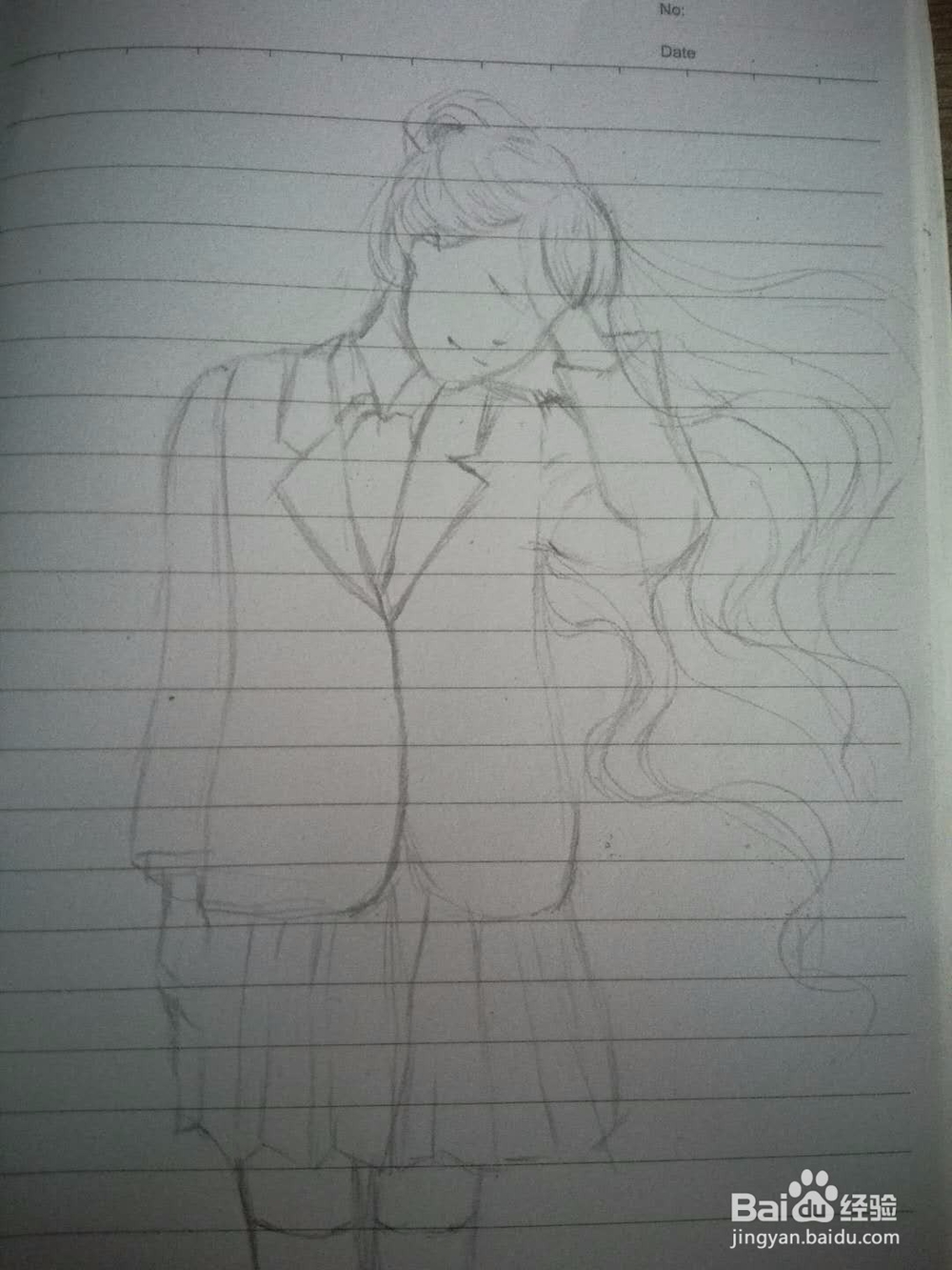 《风中女孩》漫画线稿手绘教程