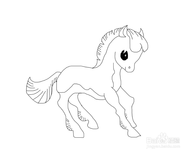 再画出小马的背部,然后再画出小马的尾巴,这样一只可爱的小马就画好