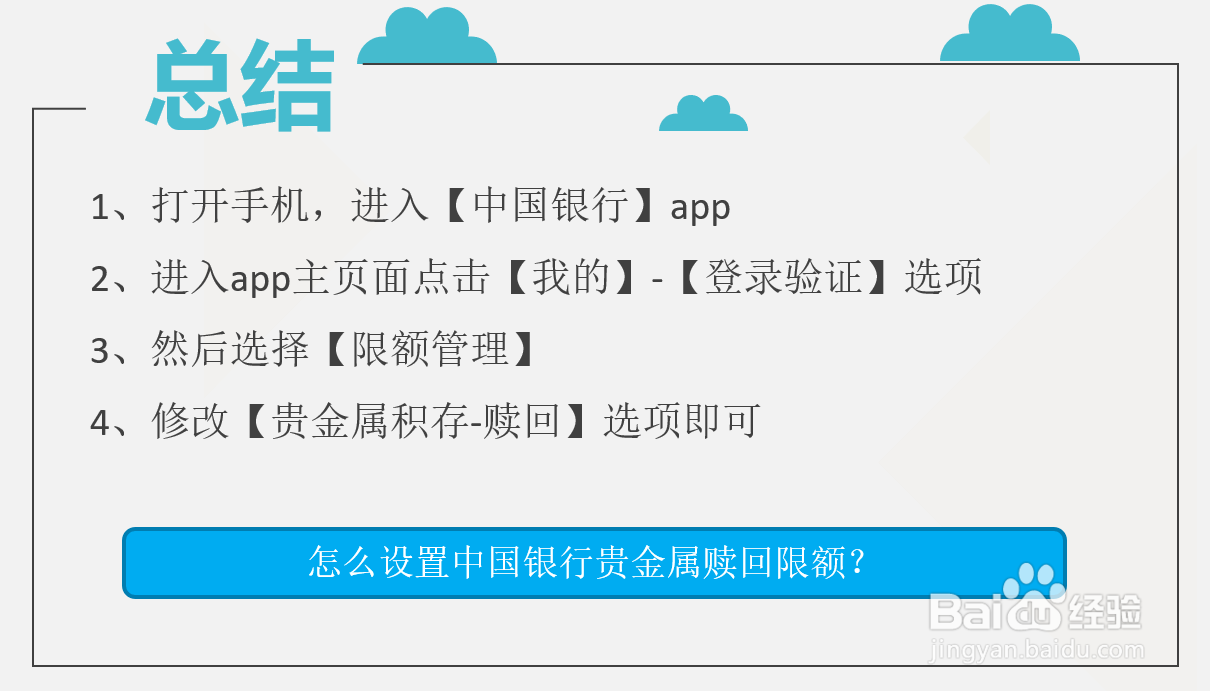 怎么设置中国银行贵金属赎回限额？