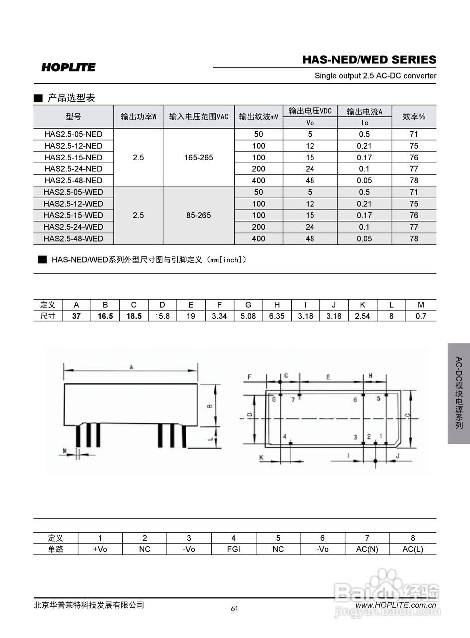 华普莱特HAS-ED系列DC-DC电源模块产品说明