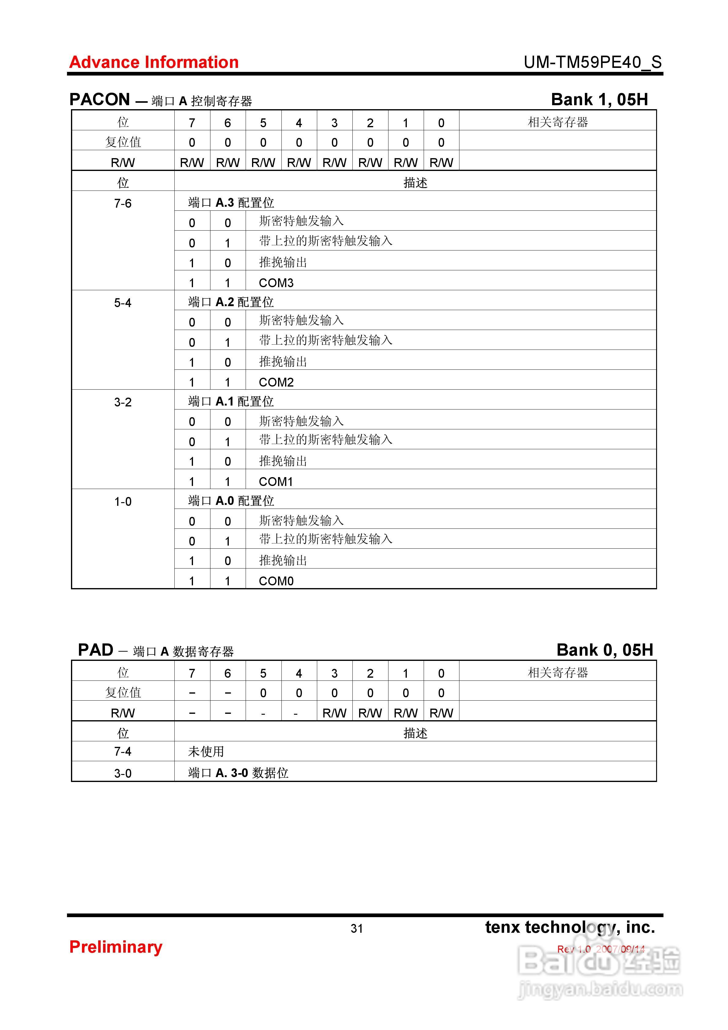 TM59PE 40 8-Bit微控制器使用手册:[4]