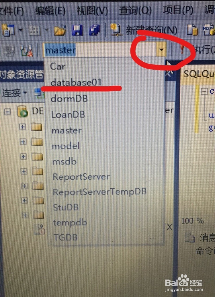如何选中名为database01数据库