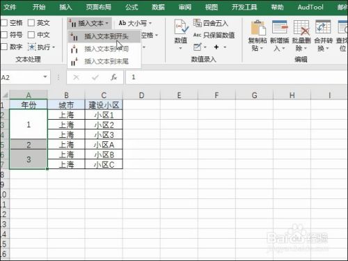 Excel合并单元格加序号和字符指定位置加文本