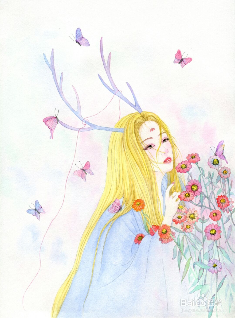 拾花女孩的绘画过程