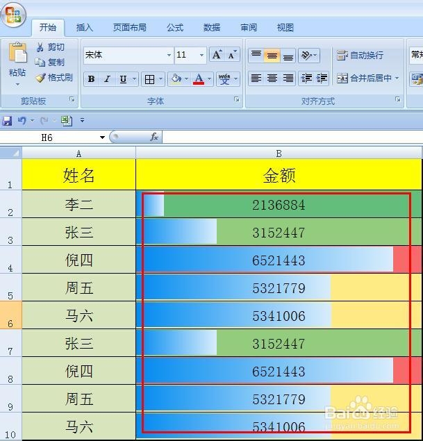 EXCEL2007如何通过数据条对单元格突出显示