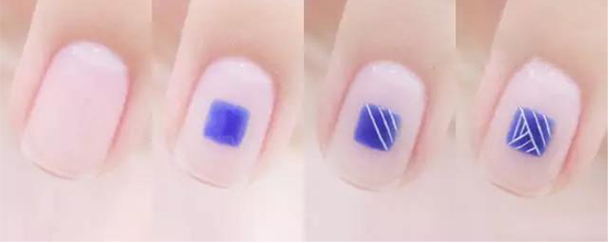 蓝色笑脸美甲教程