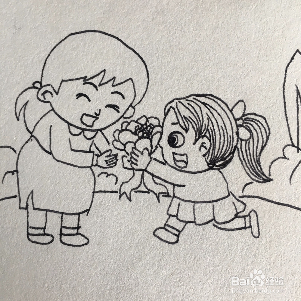小朋友献花的简笔画图片
