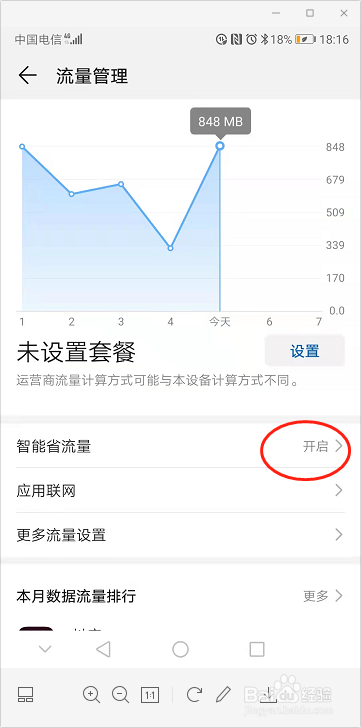 华为手机如何开启智能省流量功能呢？