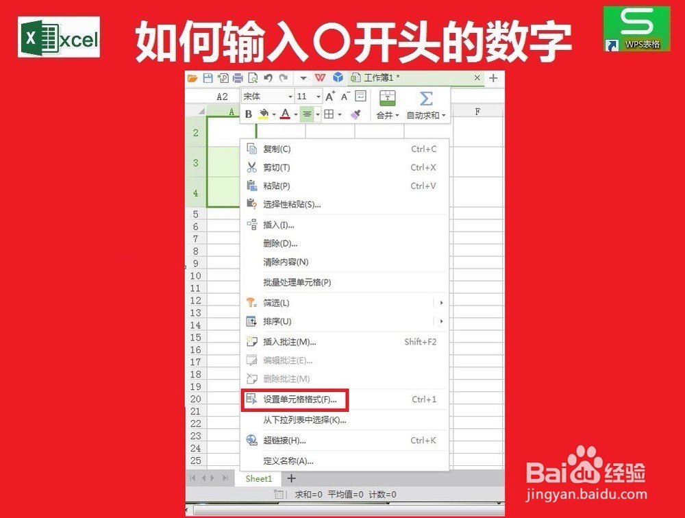 如何在表格中输入〇开头的数字