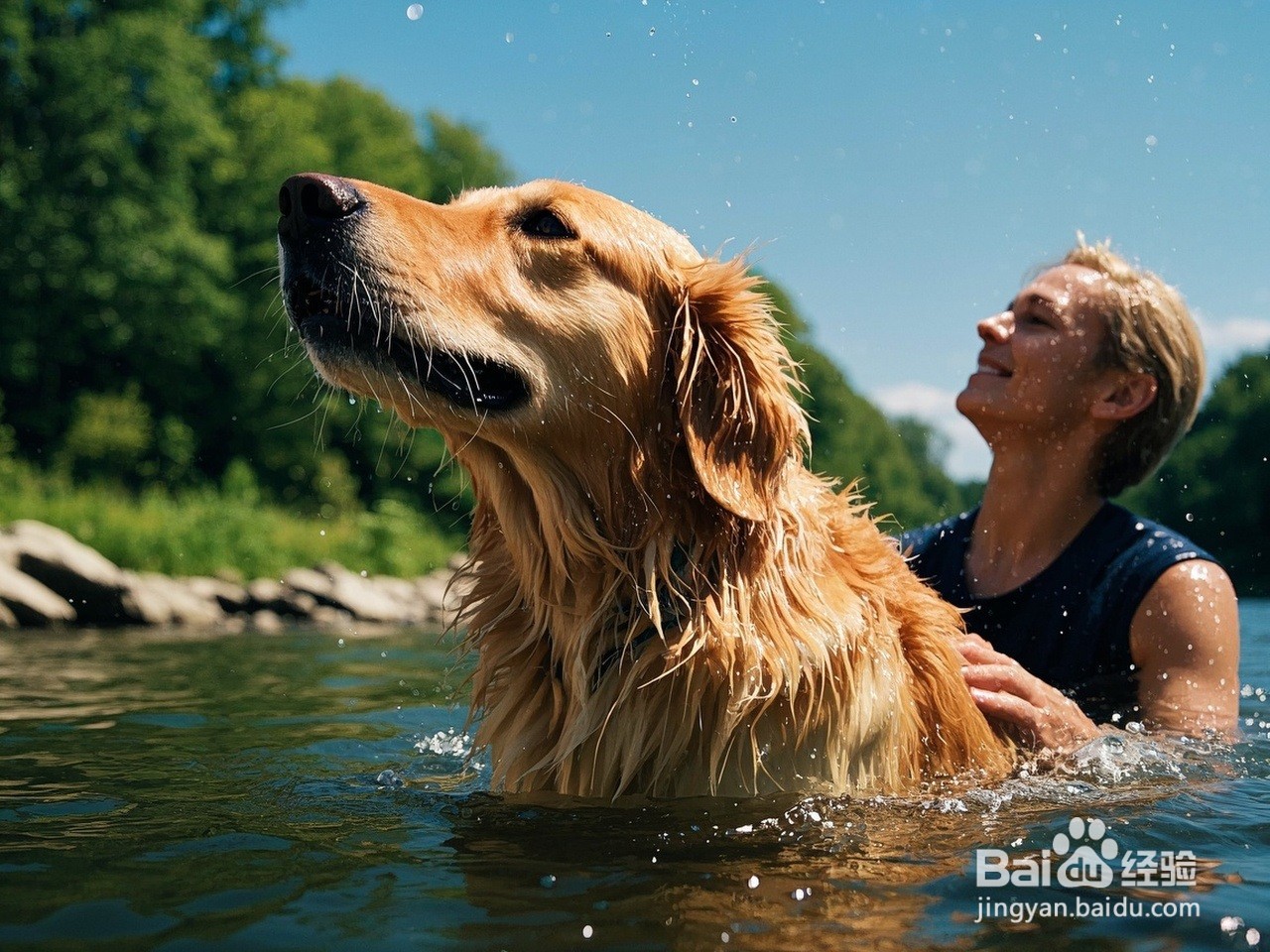 怎么带金毛狗下河游泳