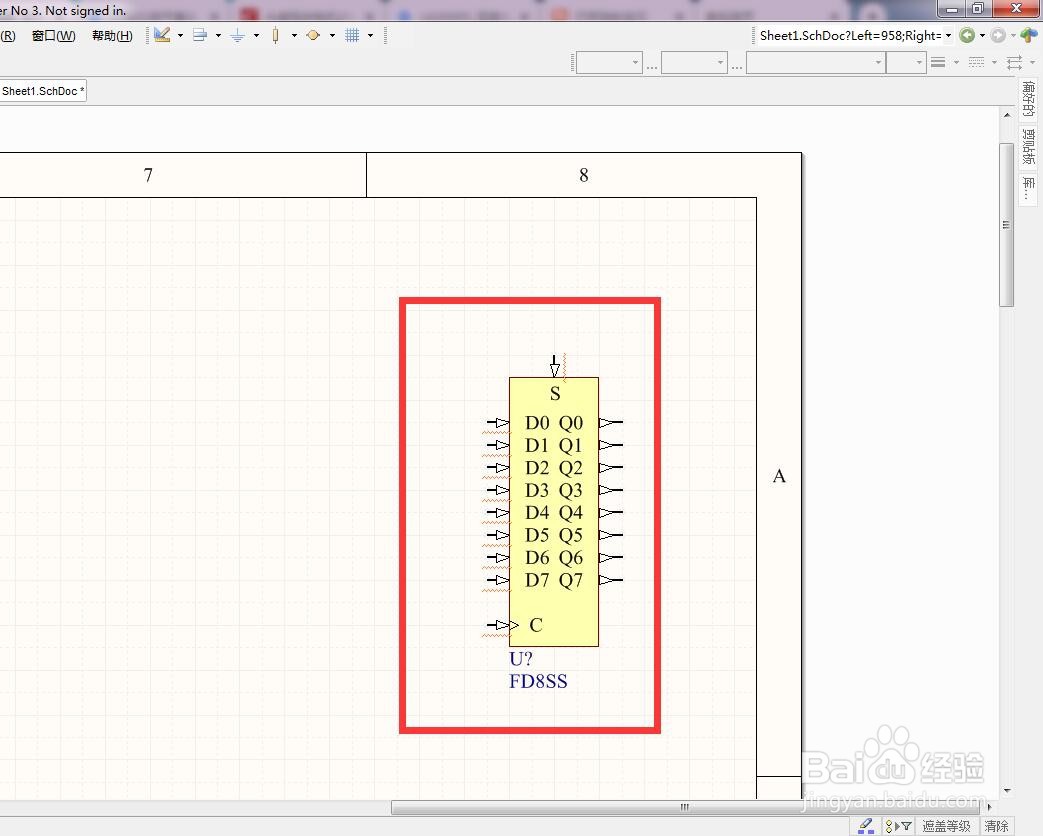 如何在AD中放置异步置位分立8位D型触发器？