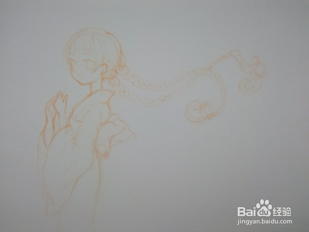 《少女与鱼》水彩人物插画线稿手绘教程
