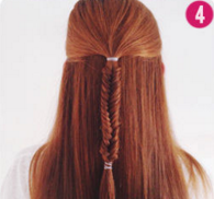 拧转半扎发鱼骨辫教程
