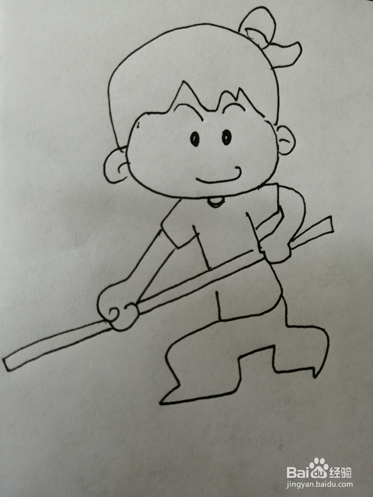 拿着棍子的小孩怎么画