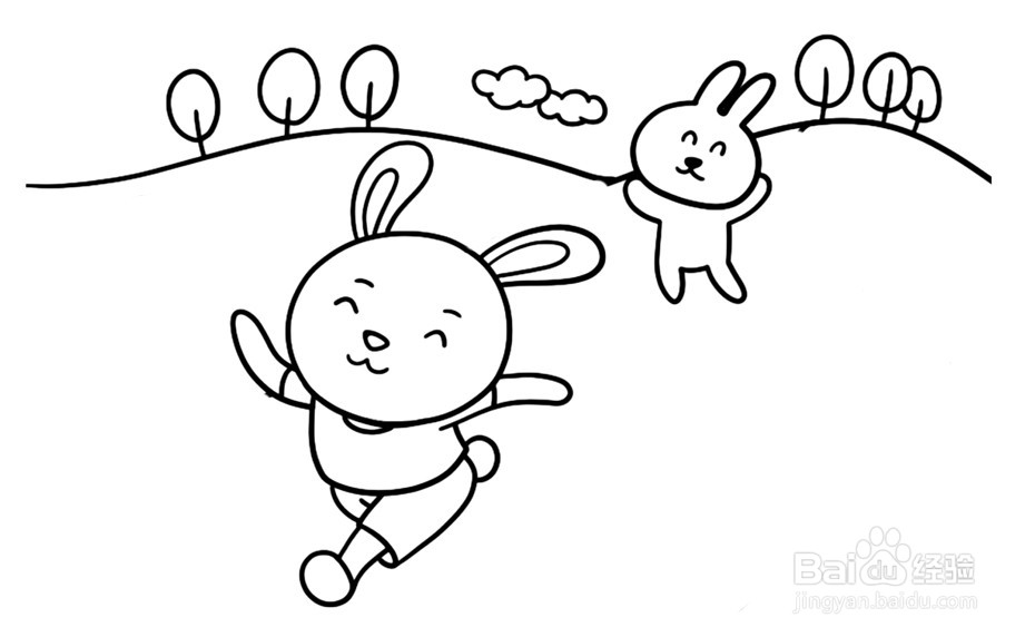 森林动物场景简笔画