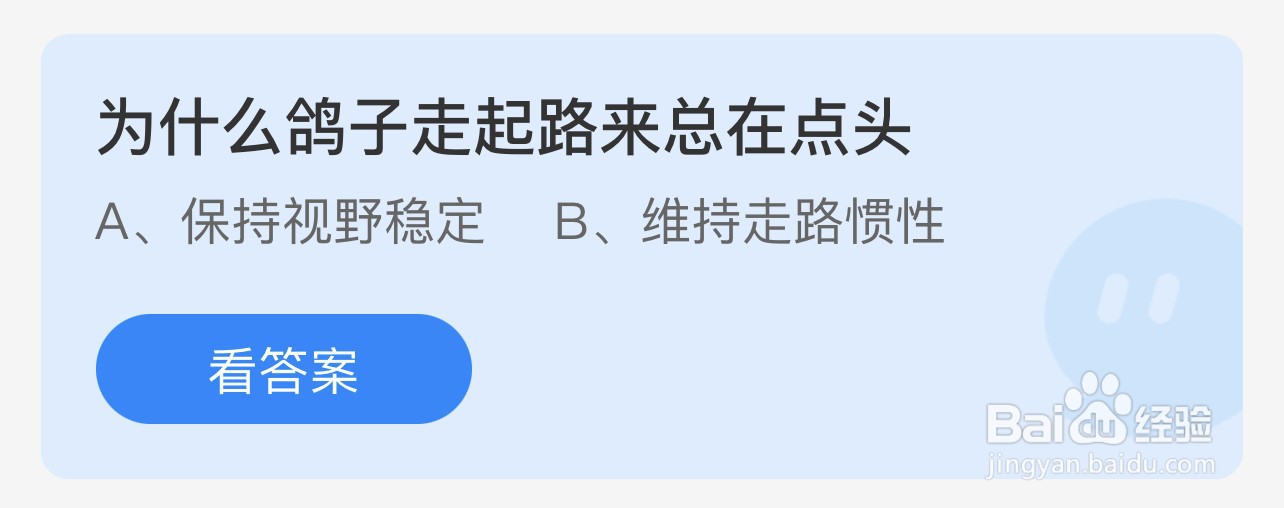 蚂蚁庄园：为什么鸽子走起路来总在点头？