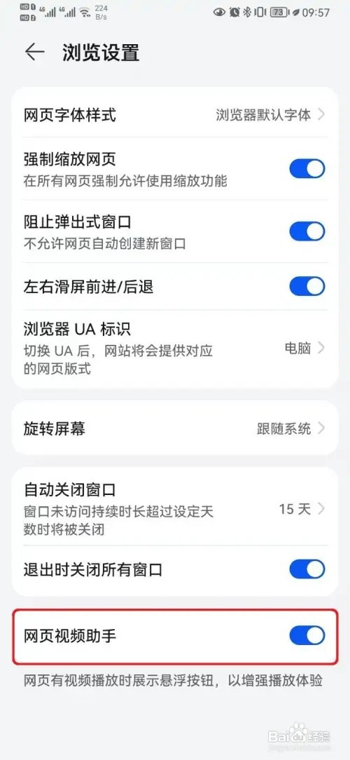 华为浏览器网页视频助手如何开启