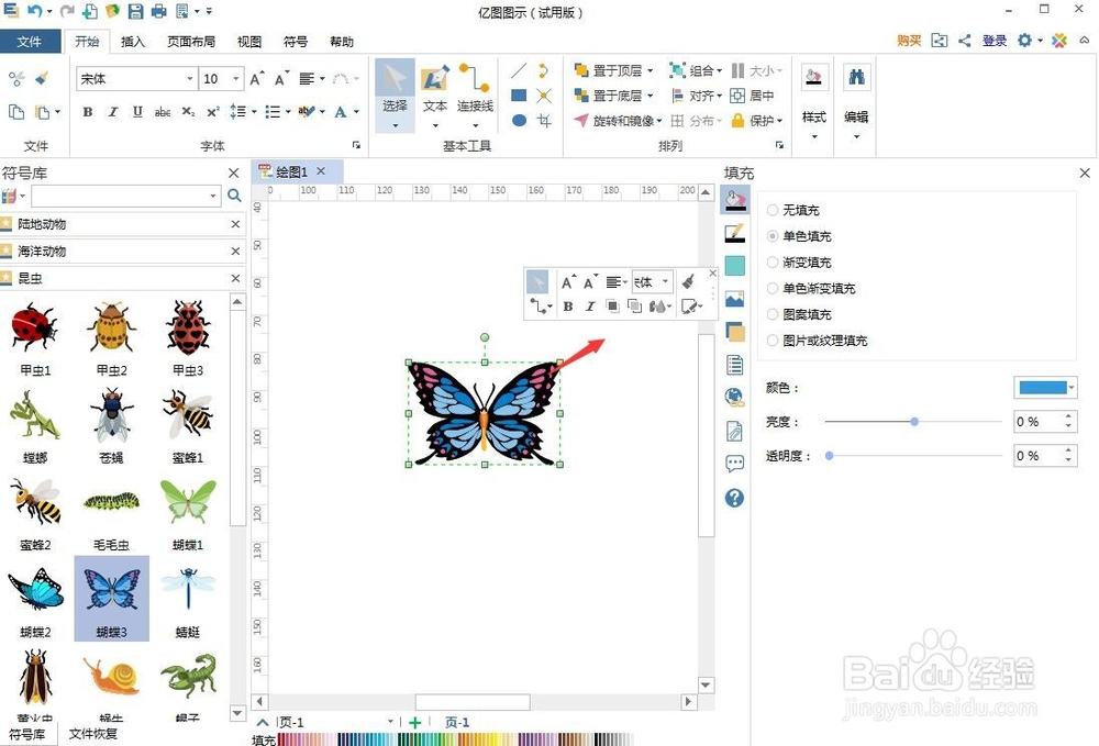 怎样在亿图图示中插入蝴蝶