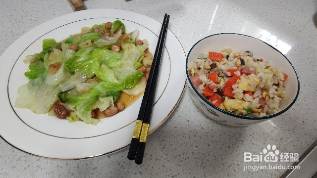 蚝油包菜花生米