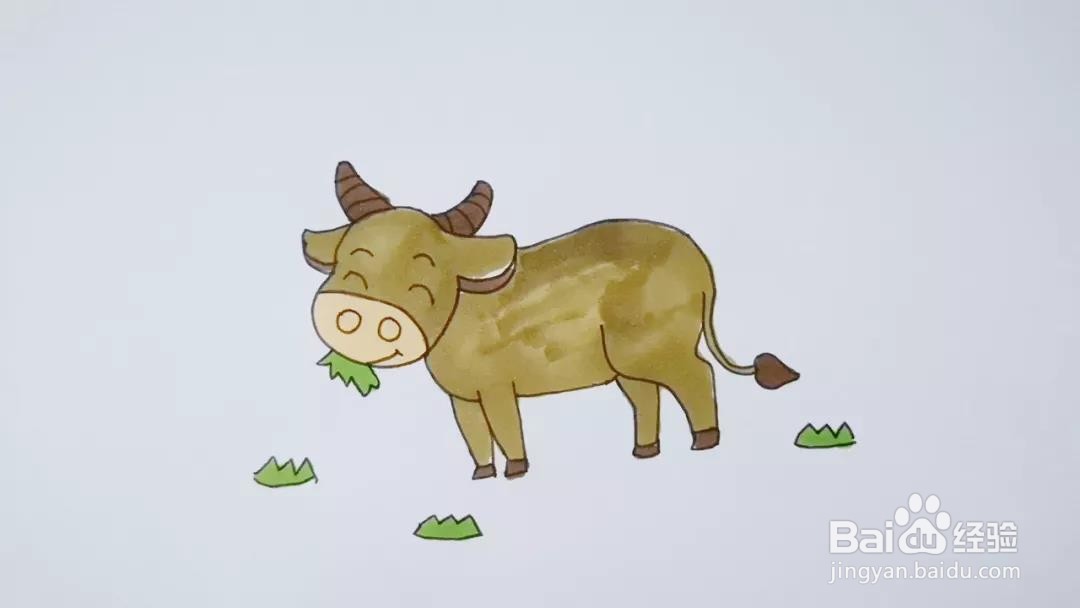 牛在草地吃草简笔画图片